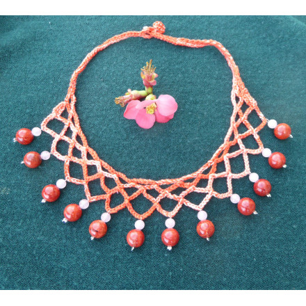 Corail Gemstone Coton Necklace Choker, LE SAULE REVEUR