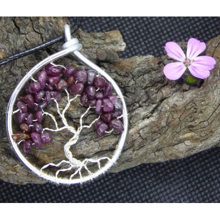 Ruby Tree of Life, Red Gemstone Pendant, Creation LE SAULE REVEUR