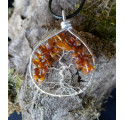 Arbre de Vie en Ambre, Pendentif en Ambre, Pierre Orange, Creation LE SAULE REVEUR