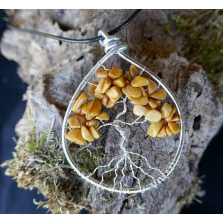 Yellow Jasper Tree of Life Pendant, Solar Plexus Chakra, Creation LE SAULE REVEUR