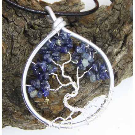 Arbre de Vie en Saphir Bleu, Pendentif en Pierre Précieuse, Creation LE SAULE REVEUR