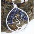 Arbre de Vie en Saphir Bleu, Pendentif en Pierre Précieuse, Creation LE SAULE REVEUR