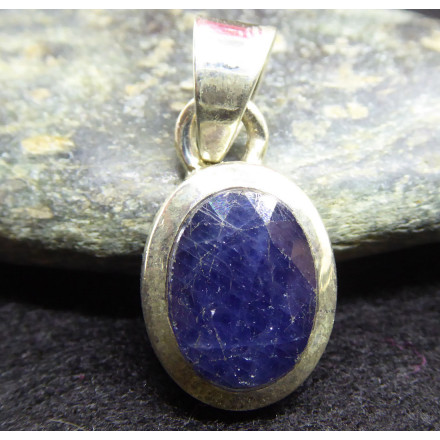 Blue Sapphire and Silver Pendant