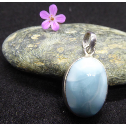 Pendentif en Larimar et Argent Ovale