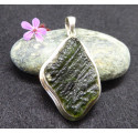 Moldavite Silver Pendant with a free shape