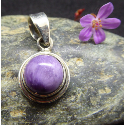 Round Charoite and Silver Pendant