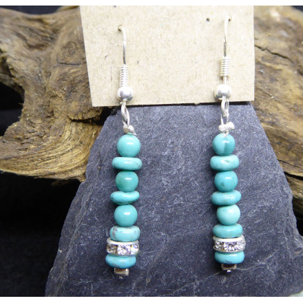 Boucles d'Oreilles en Turquoise et Strass